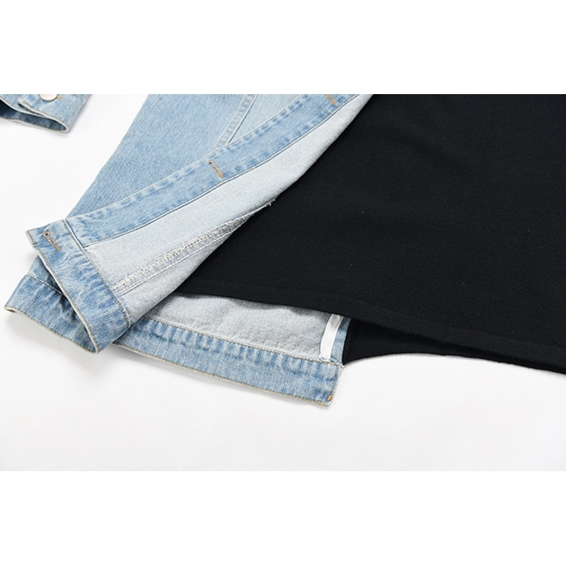 Hit Color Casual Jacket For Women Lapel Long Sleeve Lace Up Patchwork Denim Korean Jackets Female Fashion 210524