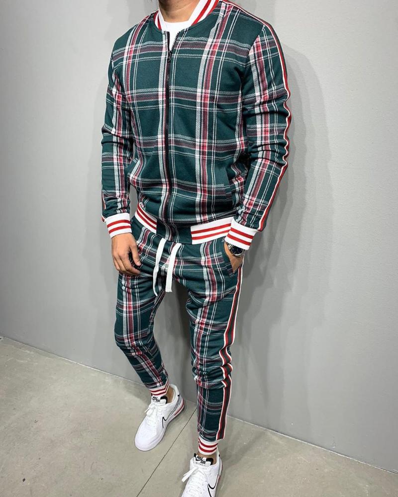 Men's Tracksuits Gentlemans Tracksuit Flower Plaid Suit Jacket + Pants Sports High Quality 3D Printing Zipper Two-Piece Set Spot Europe 3XL