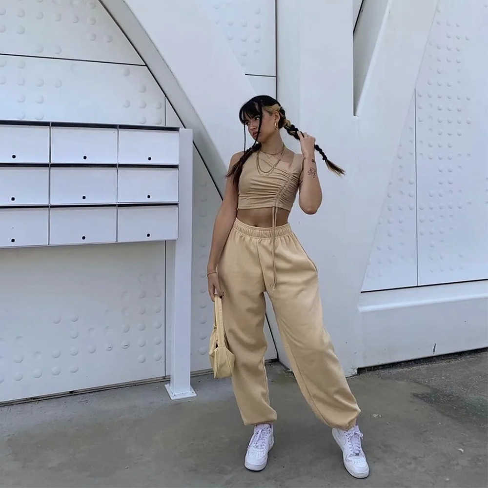 Fall Winter Women Long Trousers Loose Warm Hight-waist Elastic Wasitband Streetwear Fashion Casual Female Pants 210709