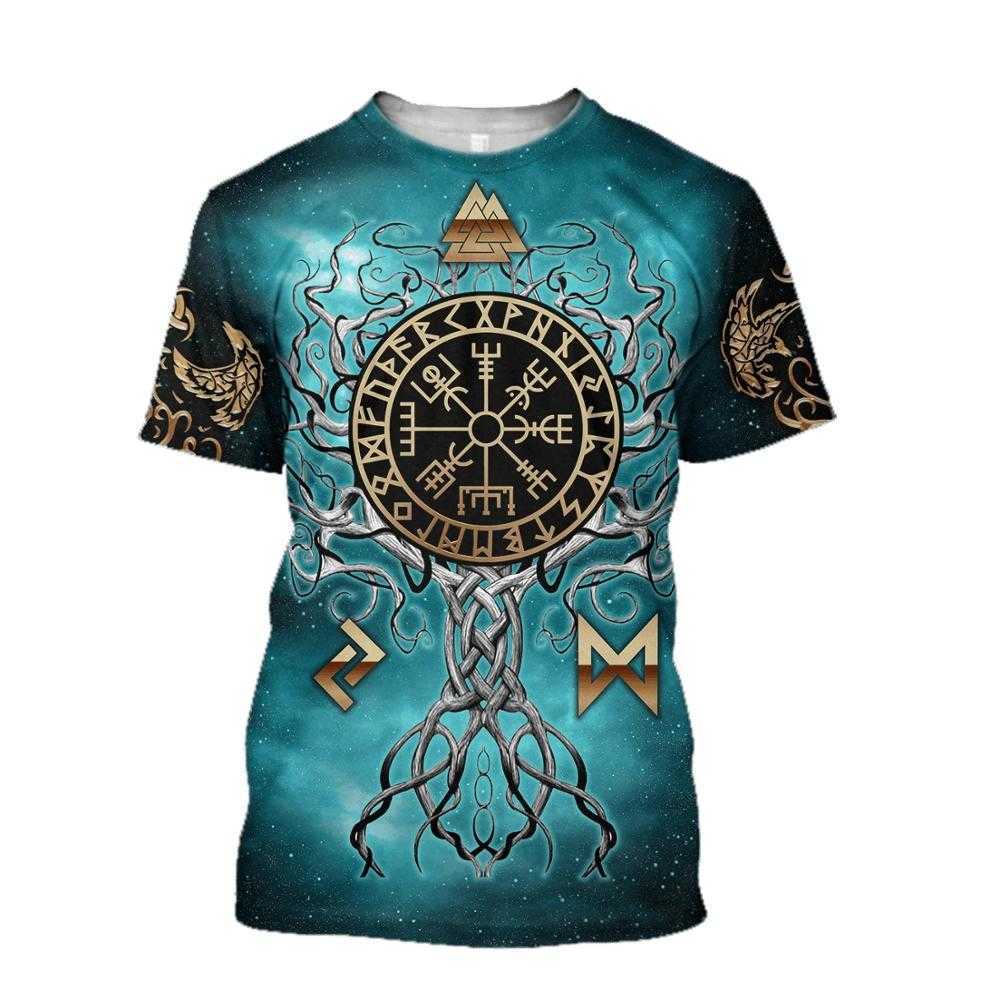 Summer Fashion Viking Odin Mens t-shirt Raven Tattoo 3D Printed Harajuku Short sleeve T shirts Unisex Casual tops KJ0147 210629