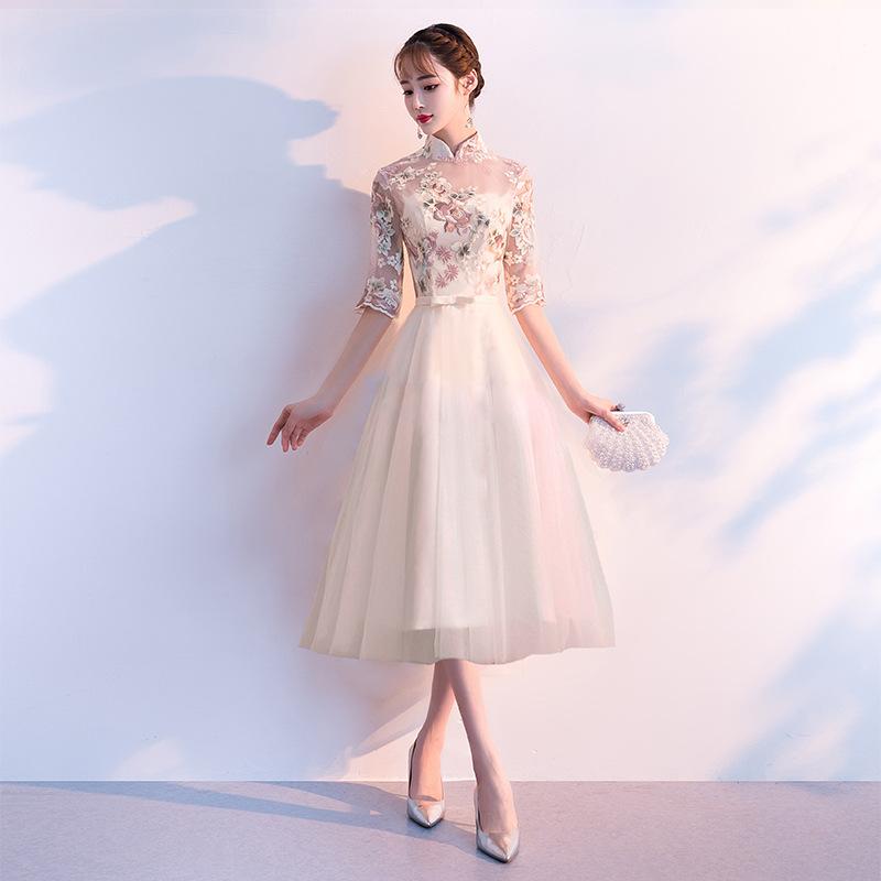 Sexy Perspective Mandarin Collar Female Lace Cheongsam Vintage Embroidery Flower Chinese Bride Wedding Dress Qipao Vestidos Ethnic Clothing