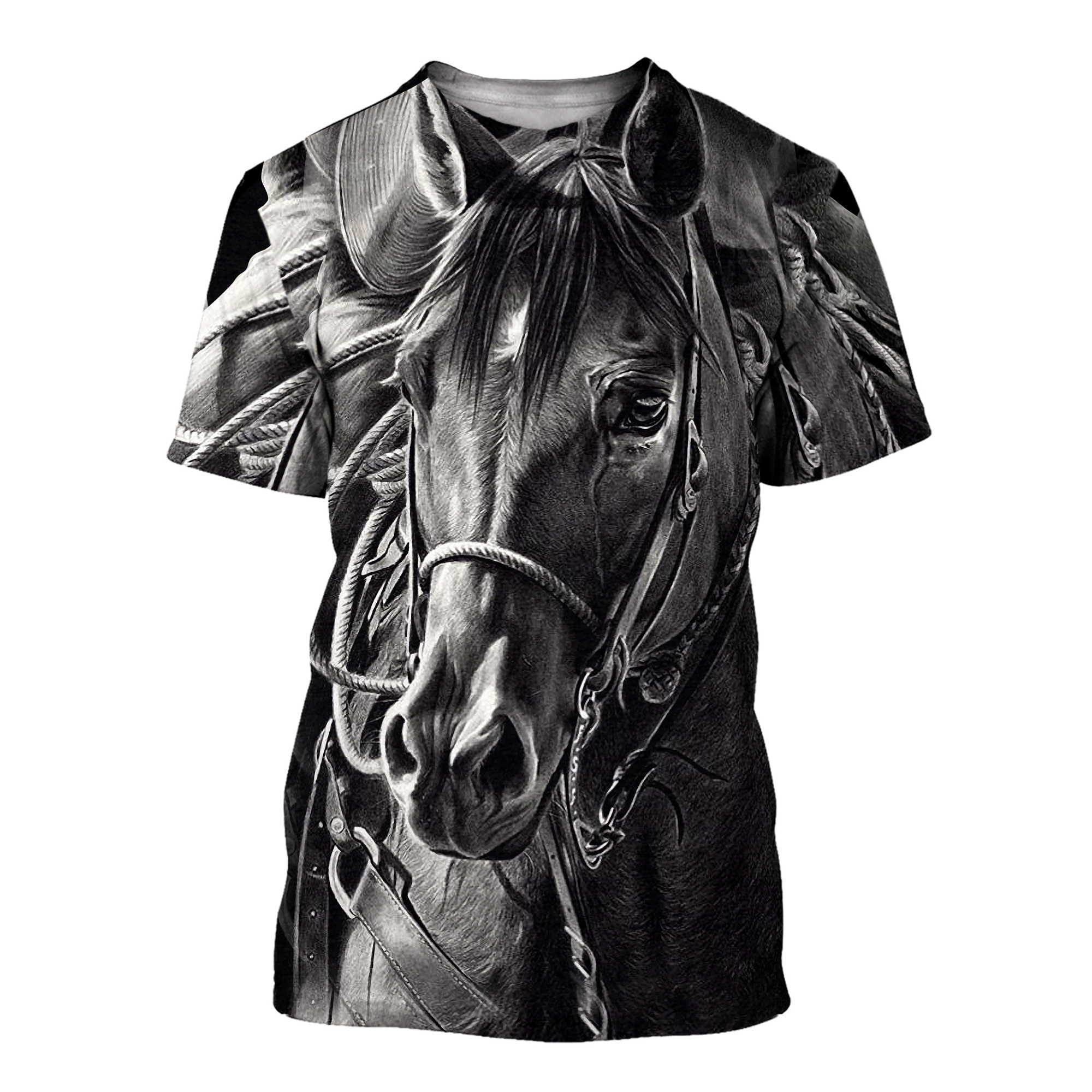 3D Horse Print T Shirt for Boy Comfort eens Summer Funny Animal op Short Sleeve Girl Fashion ops 210629