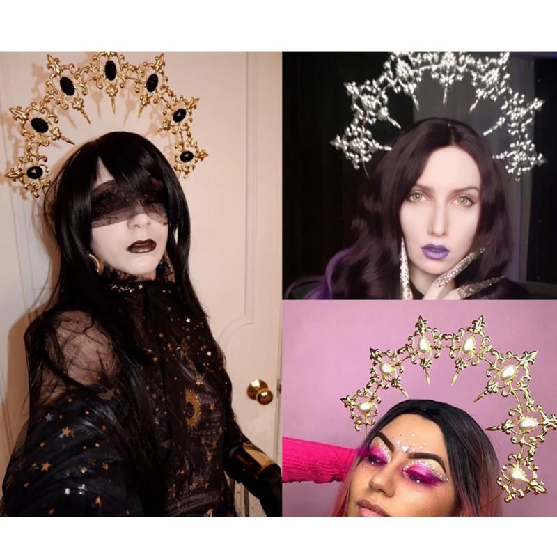 Hair Clips Barrettes E56A Lolita Double Layer Crown Hoop Gothic Headband Metal Godness Headbands Halloween Costume DIY Tiara Mat