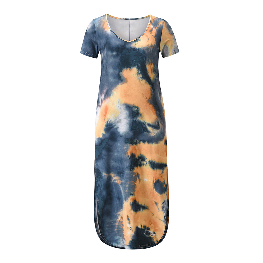 Women Dress Printed Bohemia Sexy Long Print Maxi es V Neck Short Sleeve Loose Casual Beach es Plus Size 210513