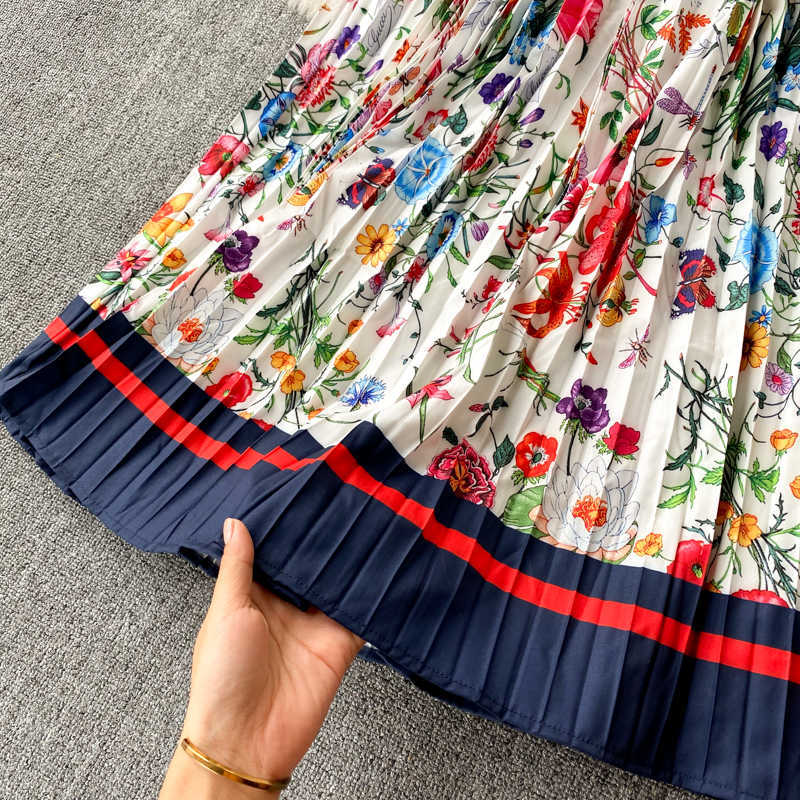 Fashion Elegant Pleated Dress Women's Autumn and Winter Printed Long Sleeve Korean Clothings Vestidos Q408 210527