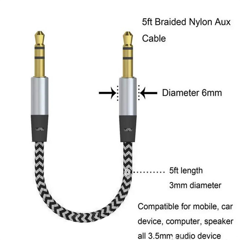 Car Audio AUX Extention Cable Nylon Braided 3ft 1M wired Auxiliary Stereo Jack 3.5mm Male Lead for Andrio Mobile Phone Speaker
