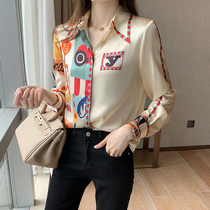 Fashion satin OL shirts Women's silk blouses 2021 Summer Spring casual loose long sleeve silk Tops Blusas Mujer 210317
