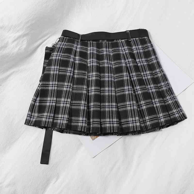 Joinyouth Pleated Mini Skirt Gothic Harajuku Lady Cargo Skirts Pocket A-line Faldas Hip-hop Streetwear Casual Black Plaid Skirts 210407