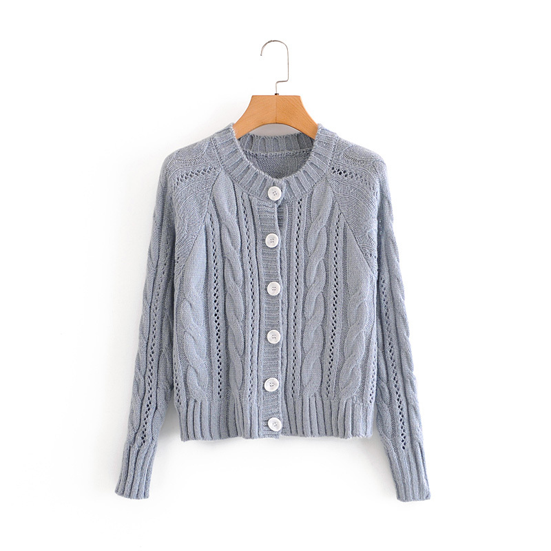 Women Autumn Sweet Solid Twist Hollow Single Breasted Knitted Cardigan loose Korean Sweater Coat Woman Tops 210514