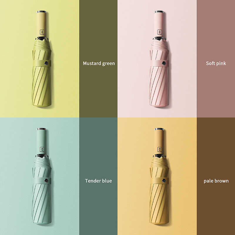 12K Three-folding Automatic Umbrella Rain Women Sunny/Rainy Windproof Anti-UV For Male Female Summer Winter Parasol 210721