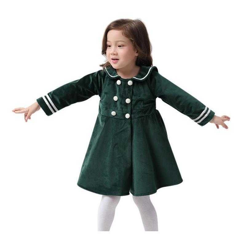 Spring Autumn Girls Vintage Dress For Baby Kids Green Vestidos Children Fashion Clothes Girl Long Sleeve Birthday Dresses 210615