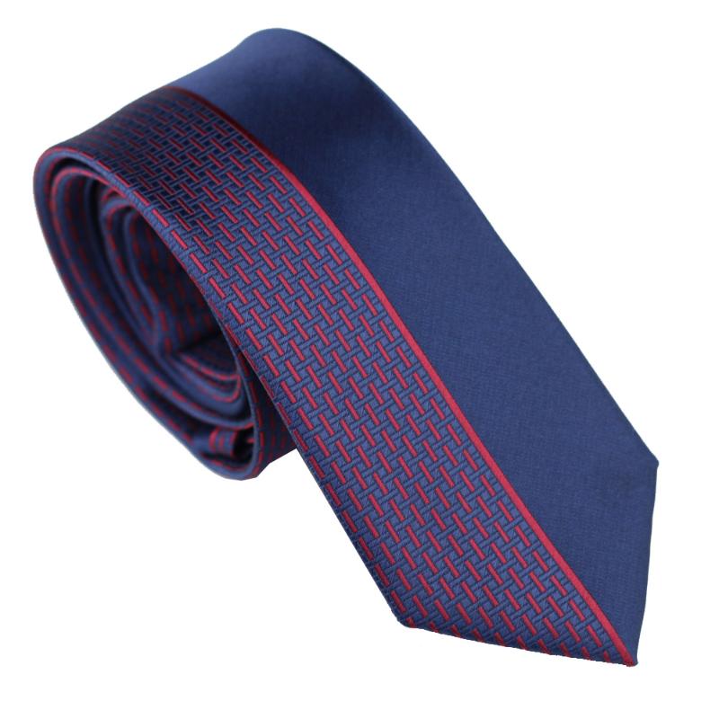 Bow Ties Coachella Blue Half With Red Stripe Check Necktie Microfiber Men Skinny Tie 6CM