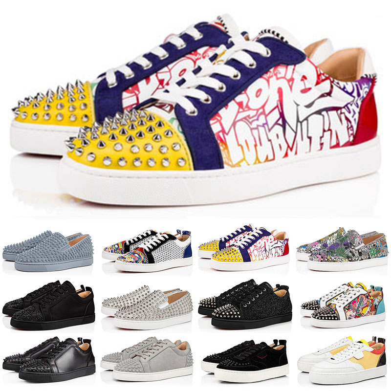 2022 Red bottoms sneakers men women designer dress shoes high low top Black White Camo Green Glitter Grey Color matching leather mens fashion spikes casual trainers, Color#40
2022 Red bottoms sneakers men women designer dress shoes high low top Black White Camo Green Glitter Grey Color matching leather mens fashion spikes casual trainers, Color#40