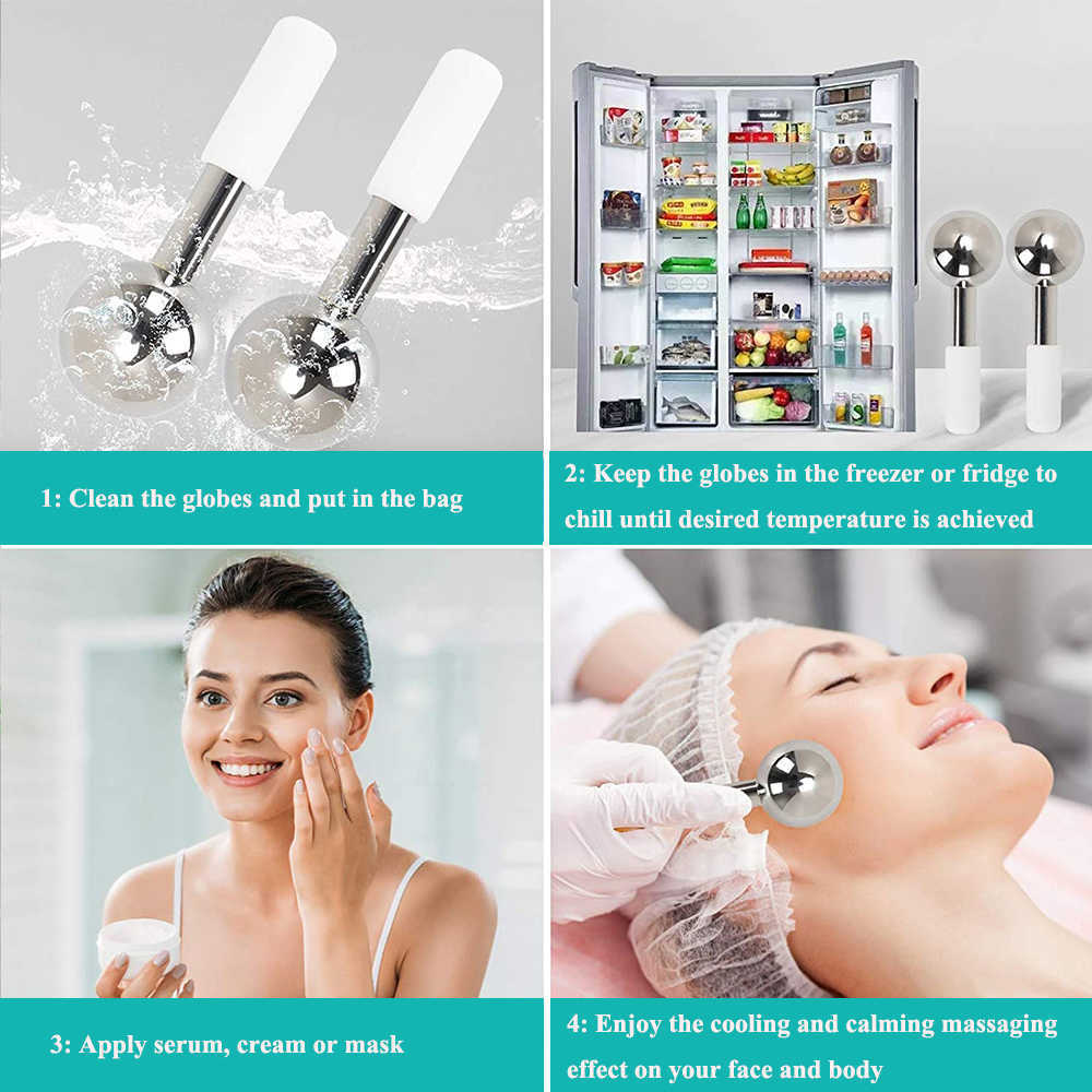 Stainless Steel Beauty Ice Globes Face Massager Cryo Massage Tools For Body And Neck Lift Skin Care Home Spa Roller 210806