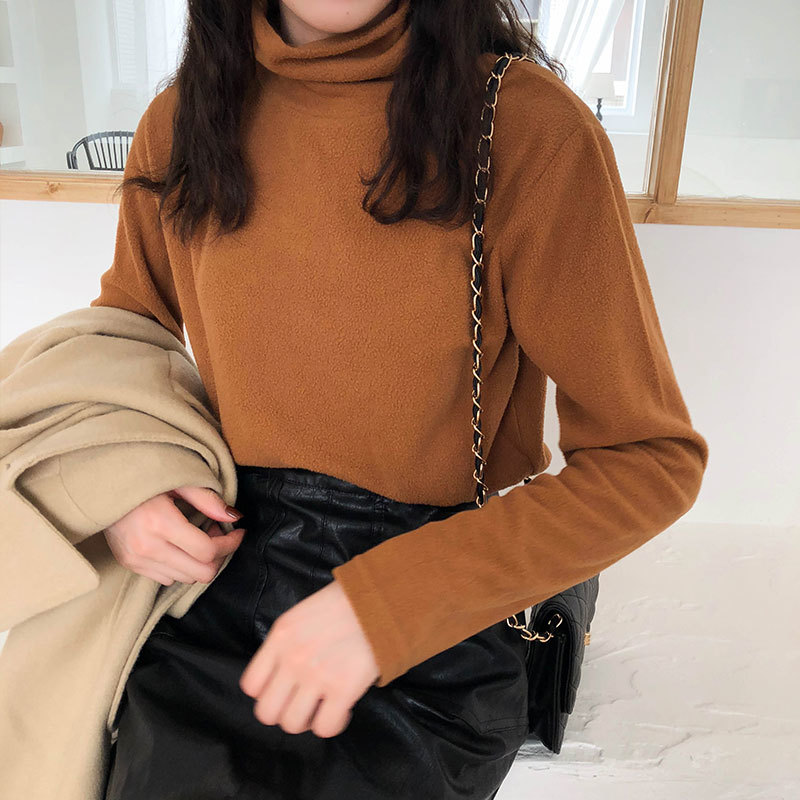 8 colors autumn korean style basic women Warm tops turtleneck solid color long Sleeve t-shirt Womens Tees shirt femme (X136) 210508