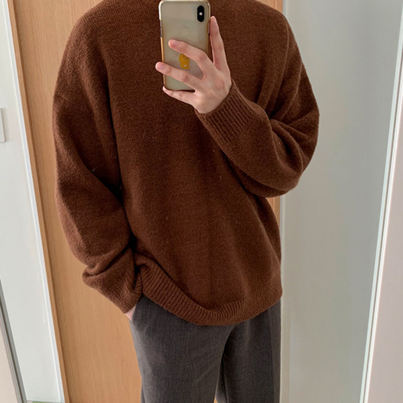 IEFB /men's wear thickened warm sweater autumn winter Korean loose fashion round collar all-match vintage kintted tops male 3245 210524
