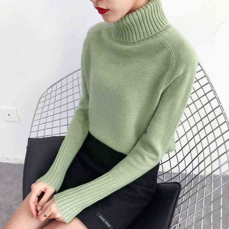 SURMIITRO Cashmere Knitted Sweater Women Autumn Winter Korean Turtleneck Long Sleeve Pullover Female Jumper Green Knitwear 211123