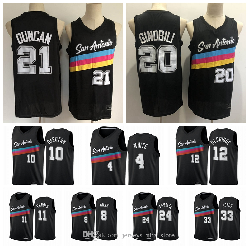 San AntonioSpursMen DeMar DeRozan Derrick White Patty Mills LaMarcus Aldridge 2020-21 Black City Basketball Jersey New Uniform