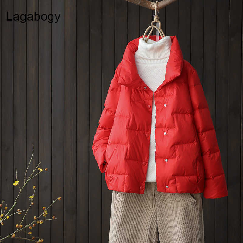 Lagabogy Women Short White Duck Down Coats Female Loose Ultra Light Windproof Parkas Casual Puffer Jacket Outwear 211011