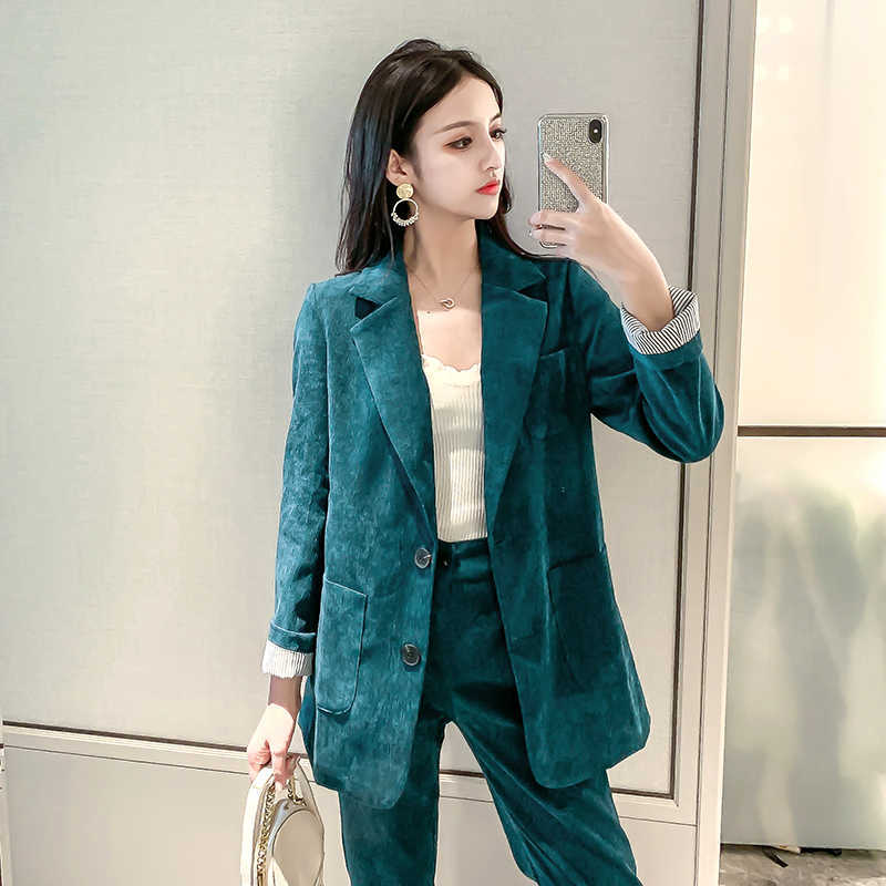 Women's Two Piece Pants Korean chic office women pantsuit work corduroy blazer pant suits ol 2 piece set for business NG24