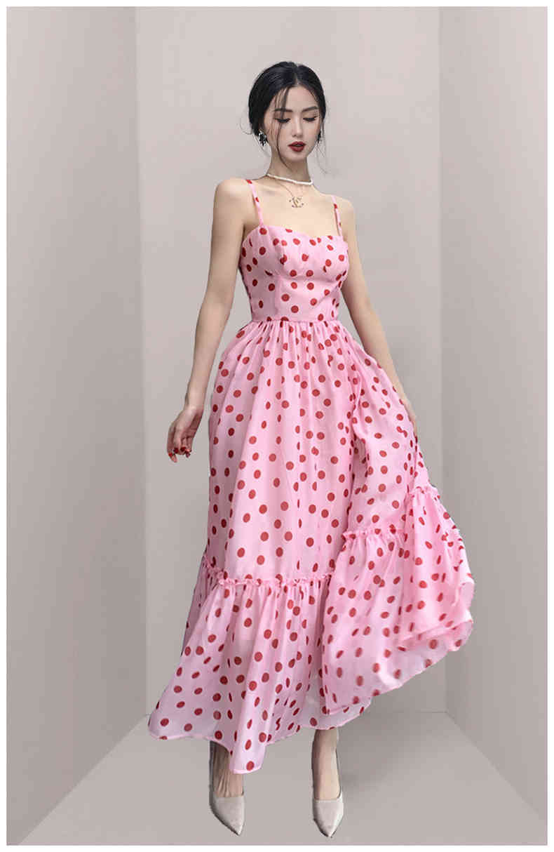 Sexy Summer Sleeveless Sweet Dress Women Strapless High Waist Pleated Polka Dot Sundress Casual Backless Long Vestidos 210520