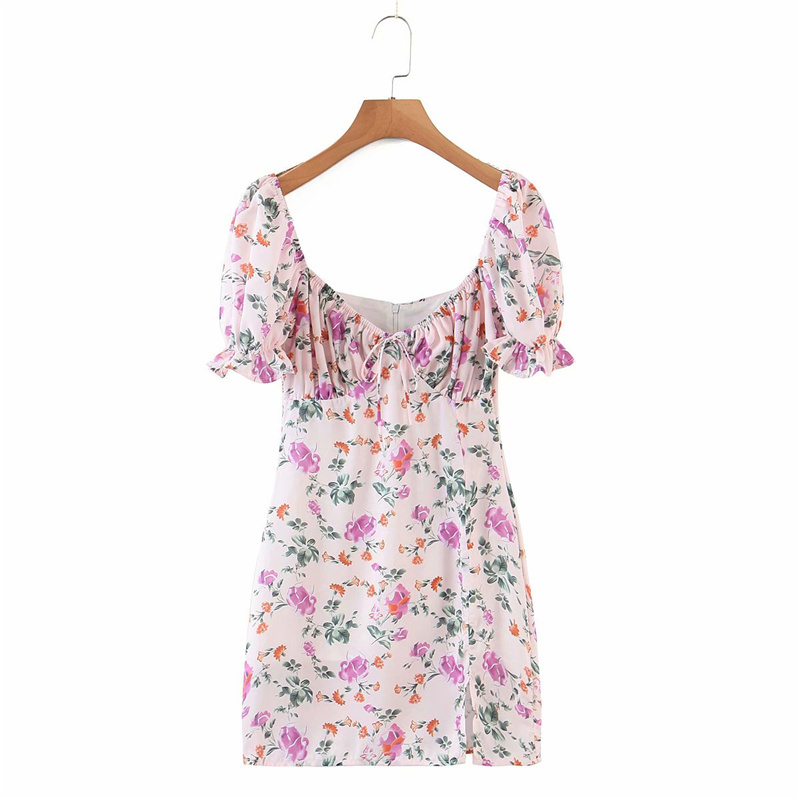Sweet Woman Pink Slim Flower Strapless Mini Dress Summer Fashion Ladies Beach Print es Chiffon Short 210515
