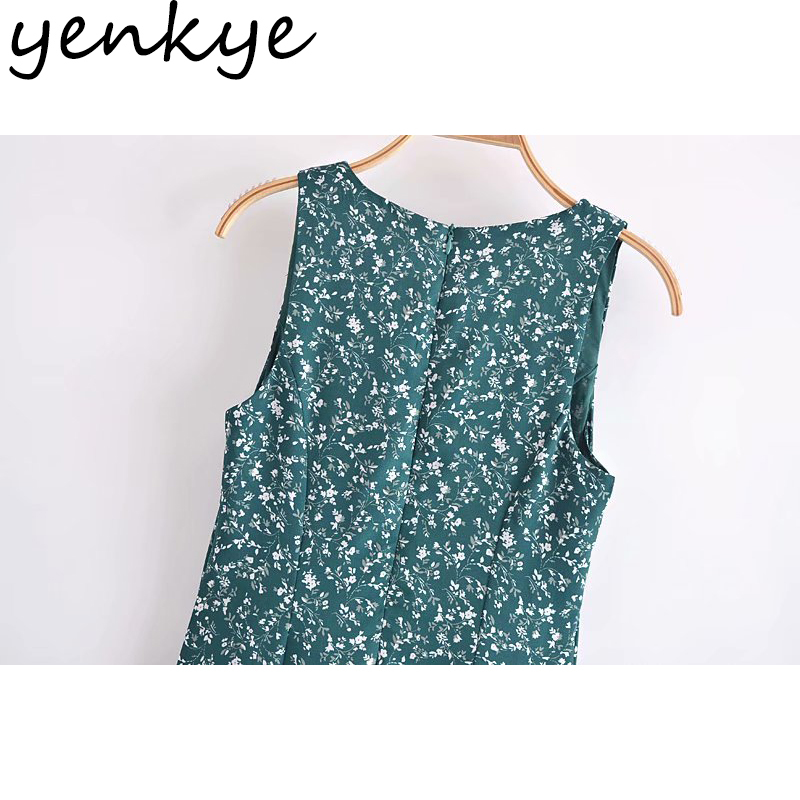 Vintage Floral Print Tank Summer Dress Women Square Neck Sleeveless A-line Midi Chiffon Female Prairie Chic Robe 210430