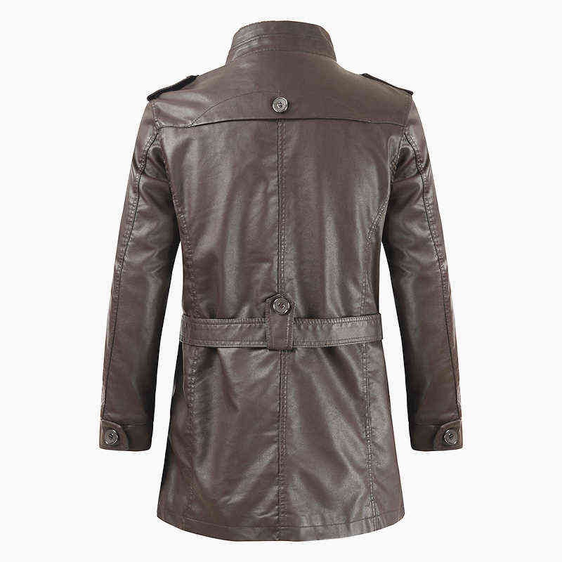 Oumor Men Autumn Fashion Long Warm Fleece Leather Jacket Coat Men Winter Casual England Style Vintage Leather Jacket Parkas Men 211111