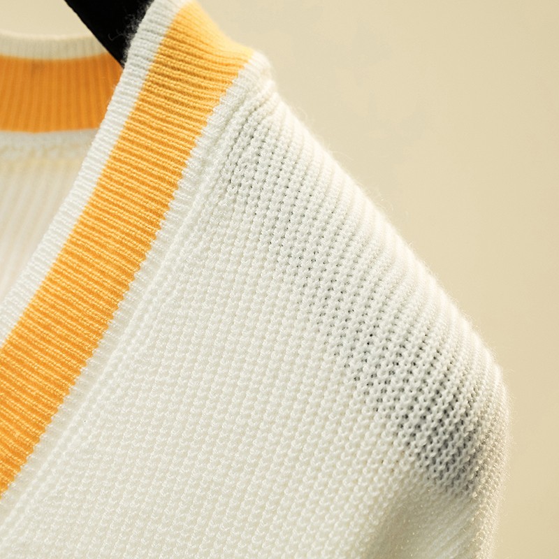 Spring Autumn Elegant Sweaters Tops For Women Yellow Loose Knitted Cardigan Korean Long Sleeve V-neck Buttons Outwear 210513