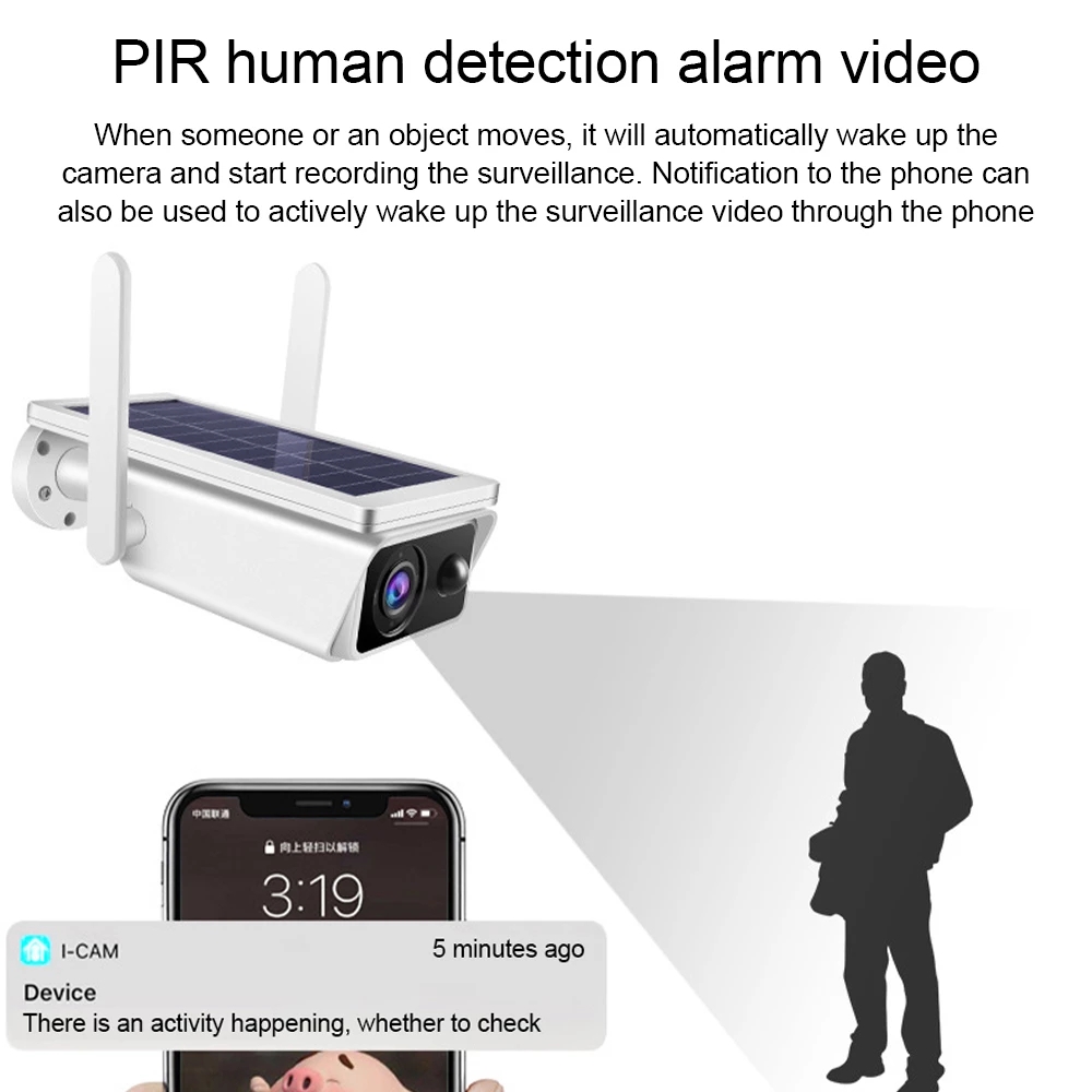 Wireless IP Camera with Solar Panel WiFi Outdoor Waterproof Camera Rechargeable Power 1080P Night Vision PIR Cloud Security Cam