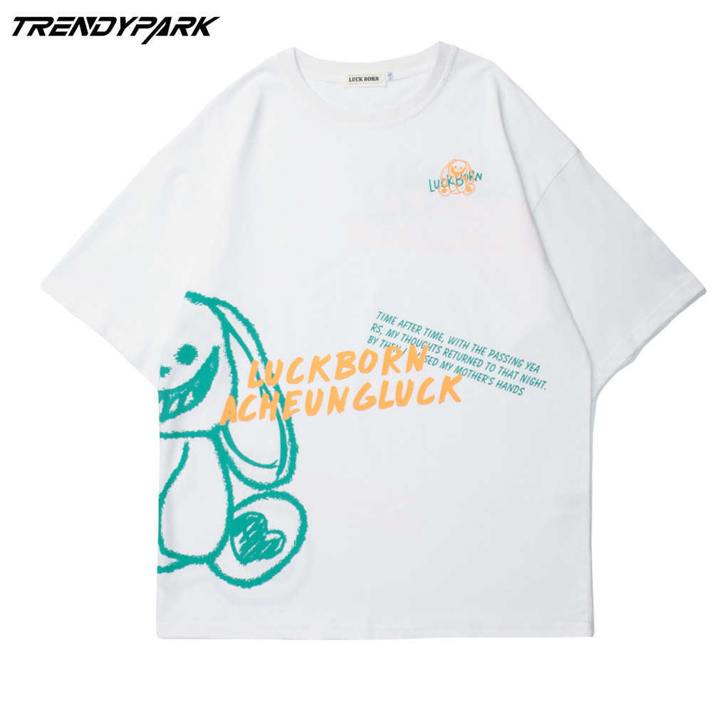 Men's T-shirt Summer Short Sleeve Cartoon Tee Hip Hop Oversized Cotton Casual Harajuku Streetwear Top Tshirts Clothing 210601