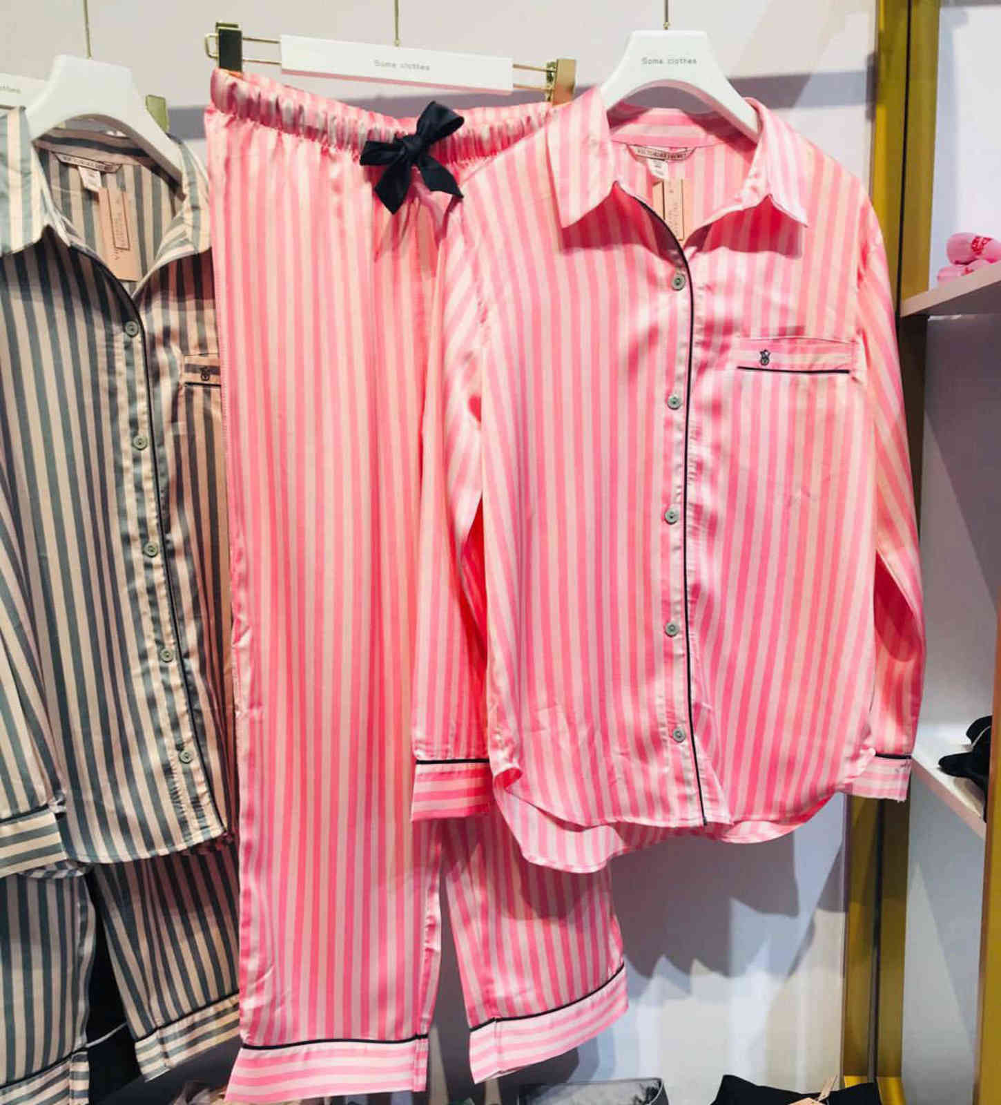 Summer Spring Pajamas for Women Satin Silk Sleepwear Two Piece Set Long Sleeved Striped Pjs Lounge Wear Night Suits Home Clothes 211109