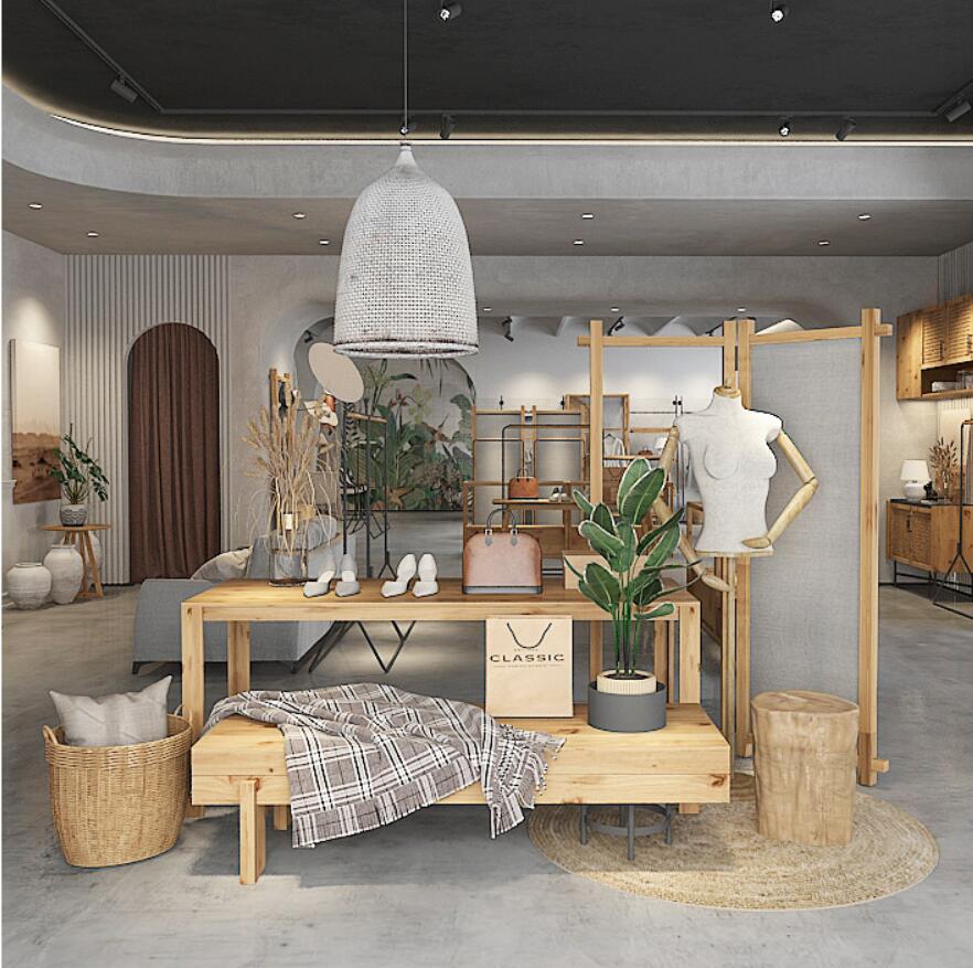 Clothing store display table Commercial Furniture water solid wood tables rectangular height displays Taichung Island D4