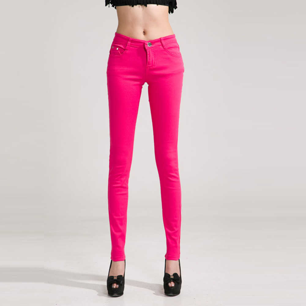 Jean Cotton Pencil Leggings Skinny Mid Waist Woman Slim Fit Full Length Candy Color 210809
