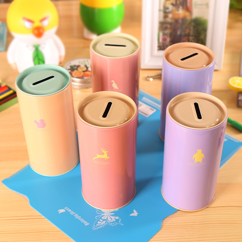 4PCS Animals Candy Color Piggy Bank Metal Money Box Cute Sundries Cans Storage Cans Gift for Kids Home Decor Money Box Supplies