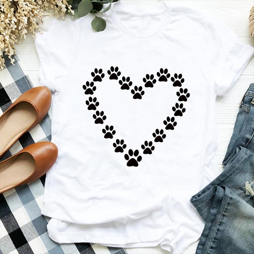 cartoon love heart cat dog women t shirts cute animal print tee clothes graphic, White