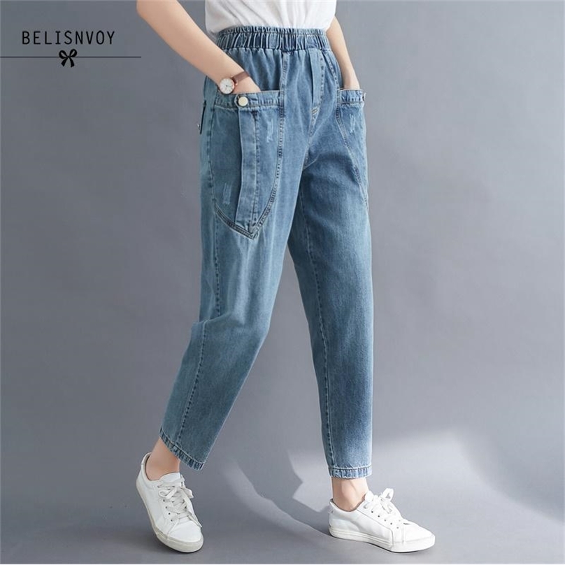 Summer Autumn Female Vintage Loose Cropped Jeans Elastic Waist Cotton Scratched Patchwork Harem Denim Blue Trousers 210520, Sky blue
Summer Autumn Female Vintage Loose Cropped Jeans Elastic Waist Cotton Scratched Patchwork Harem Denim Blue Trousers 210520, Sky blue