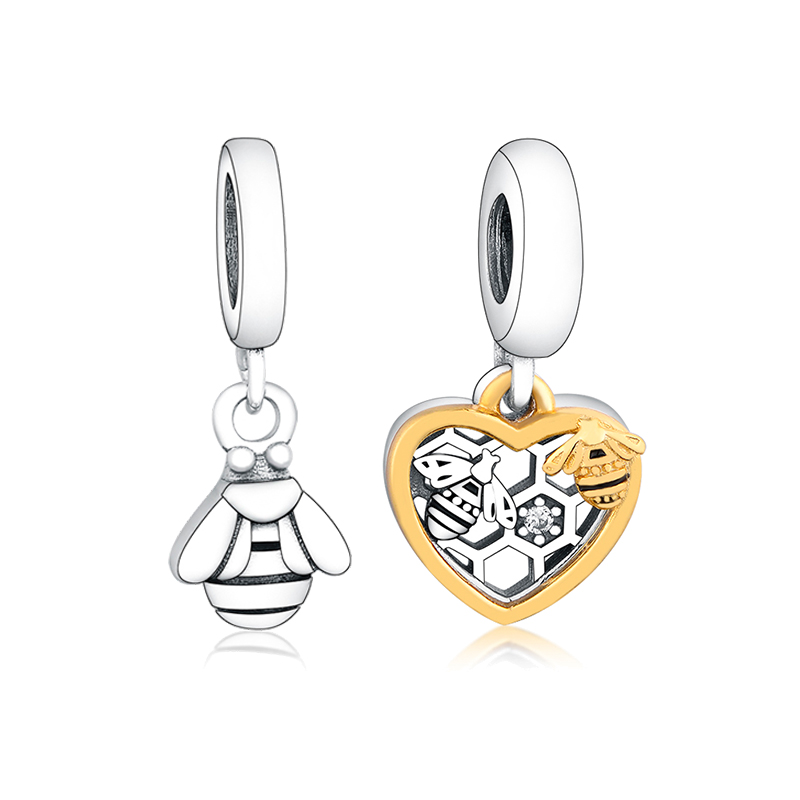 Fit Original Charm Bracelet Authentic 925 Silver Honey Bee Animal Heart Pendant Bead For Making Women Berloque DIY
