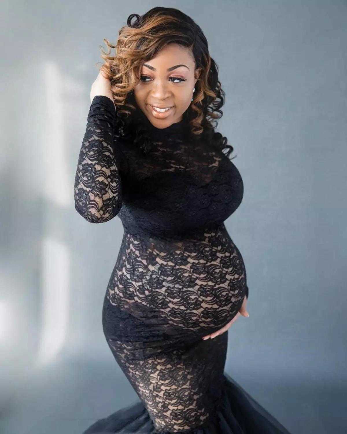 Maxi Maternity Gown Dresses for Po Shoot Pregnant Women Long Sleeve Black Lace Turtleneck Pography Pregnancy Dress 210922