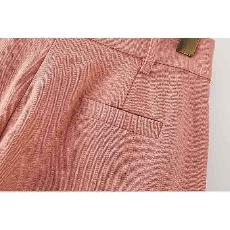 elegant women straight trousers fashion ladies stylish pocket long pants causal female solid pink girl chic pant 210430