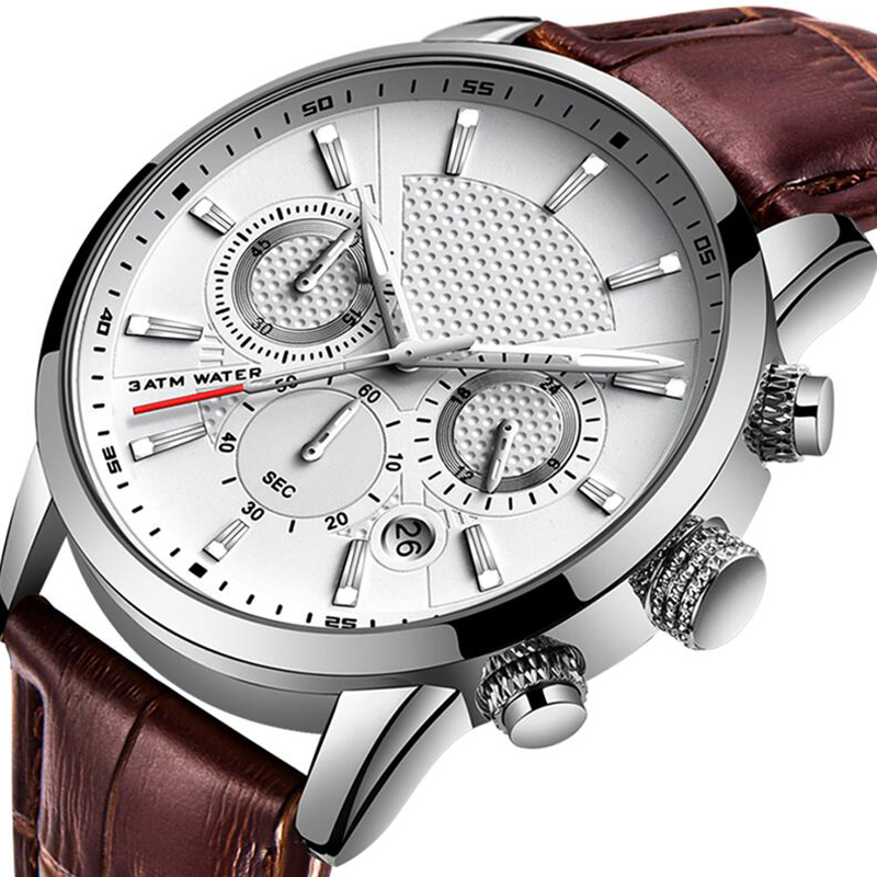 Fasion Mens Watches Leather Chronograph Waterproof Sport Automatic Date Quartz Wristwatch For Men Relogio Masculino, Slivery;brown
Fasion Mens Watches Leather Chronograph Waterproof Sport Automatic Date Quartz Wristwatch For Men Relogio Masculino, Slivery;brown