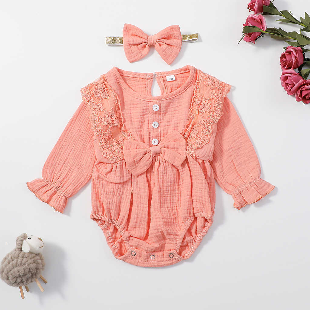 Baby Girl Sweet Ruffled Bowknot Bodysuits 210528