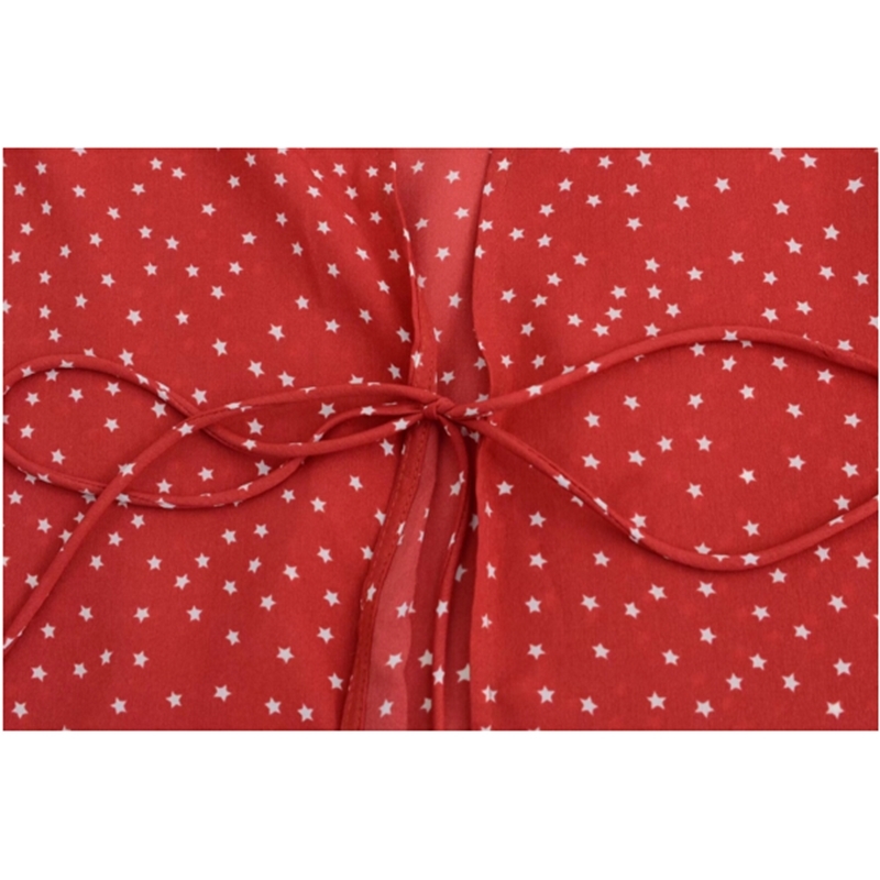 Vintage Bow Tie Closure Star Print Kimono Shirt Retro Woman Long Sleeve V Neck Blouse 210429