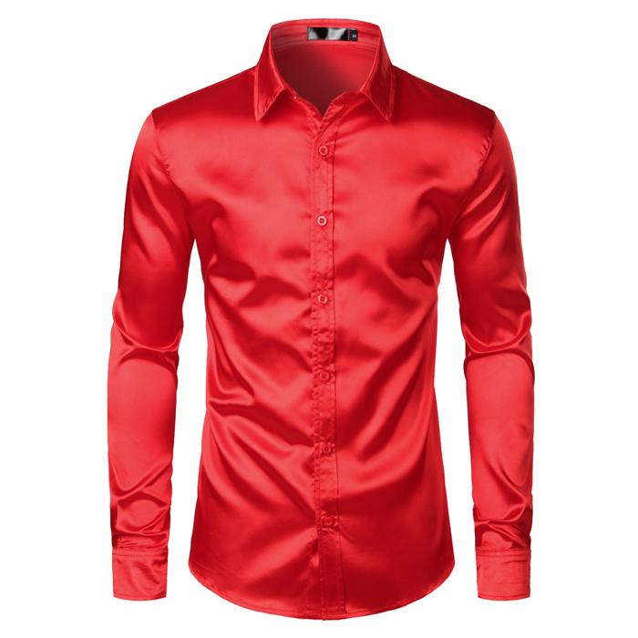 Men's Black Satin Luxury Dress Shirts 2021 Silk Smooth Men Tuxedo Shirt Slim Fit Wedding Party Prom Casual Chemise Homme