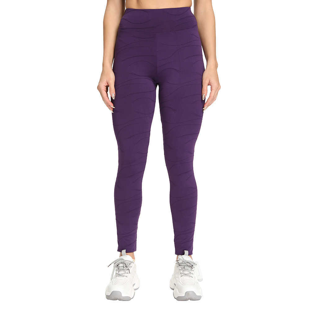 High Waist Push Up Ruched Butt Leggings Corrugated Jacquard Seamless Stretch Workout Purple Womens Fitness Apparel 210604