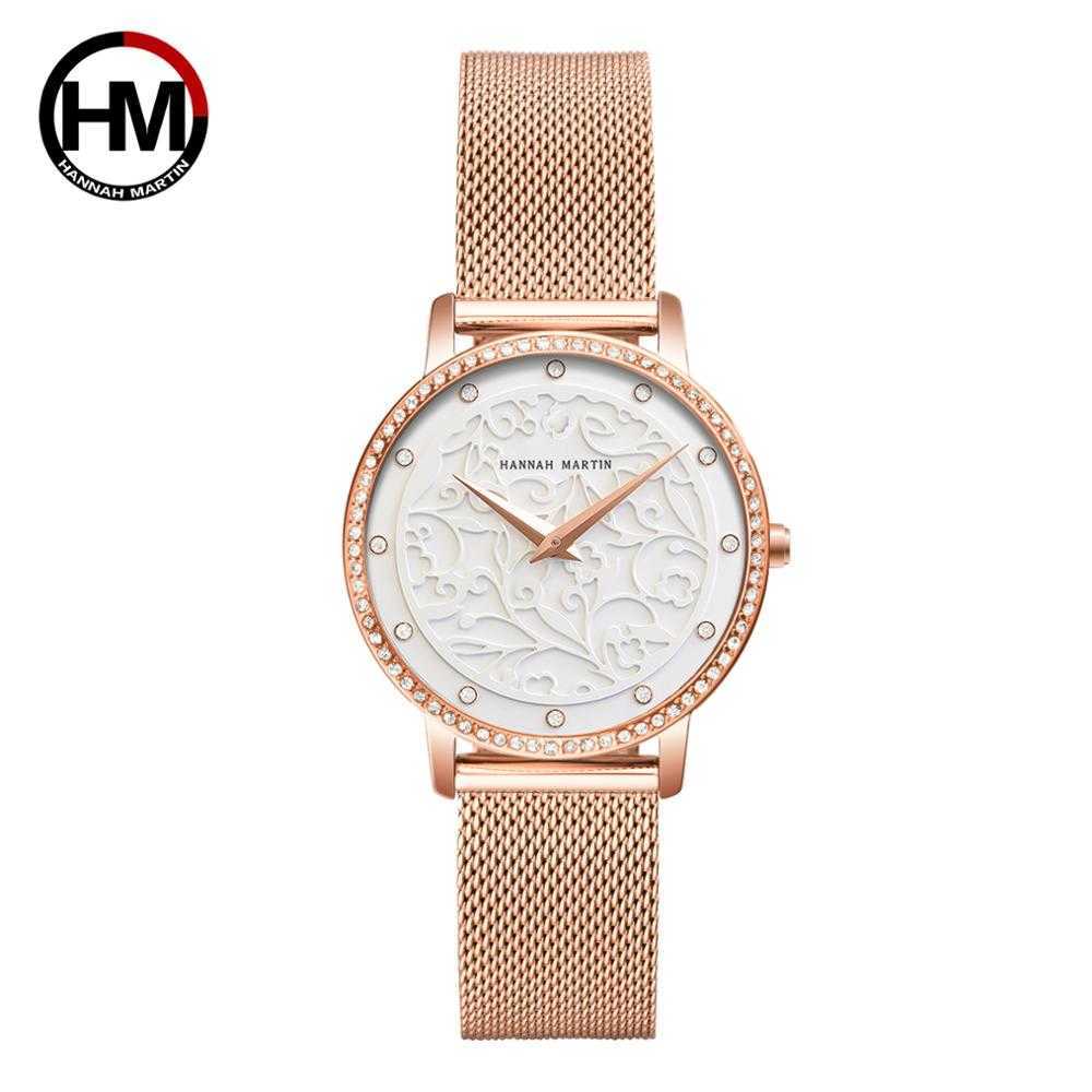 

Women s Watches Fashion White Flower 3D Engraving Dial Face Japan Mov't Waterproof Top Luxury Brand Ladies 210616, Hm-1073-hw