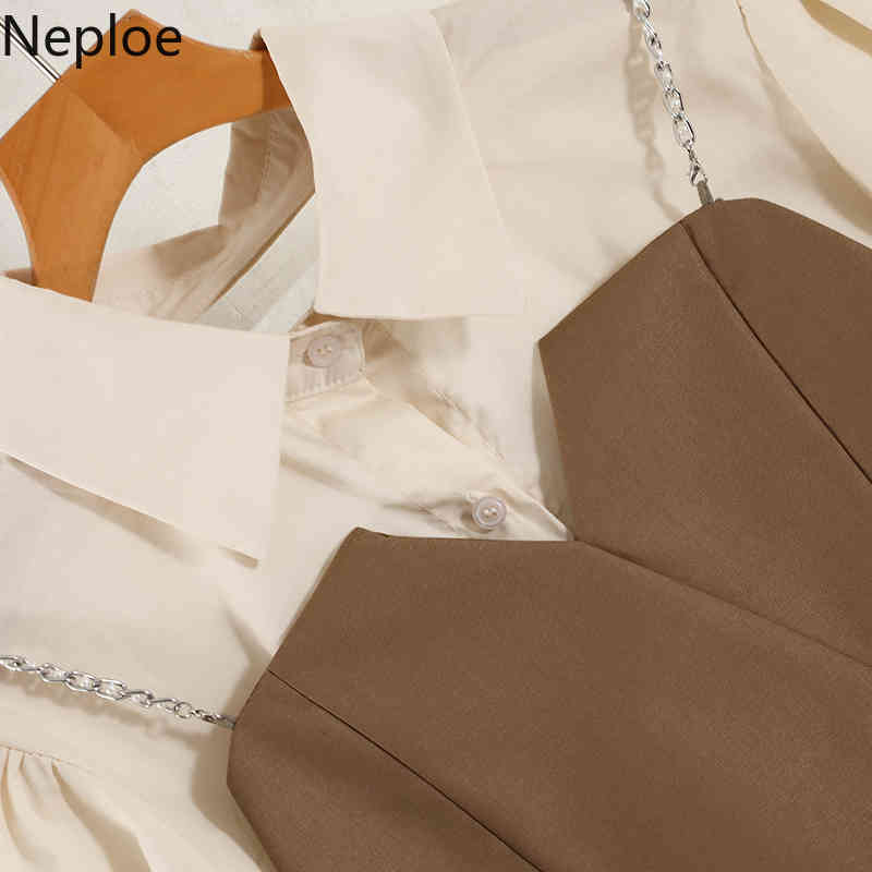 Neploe 2 Piece Set Elegant Korean Dress Hollow Out Backless Dresses Sling Vest Tops Femme Roupas Korean Suit Women Two Piece Set 210422
