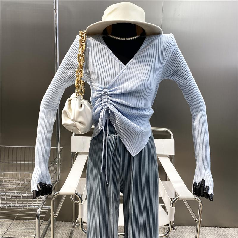 Women's Sweaters Brand Original Design 2021 Cross Fold Drawcord Irregular Sweater French V-neck Slim Slit Versatile Solid, White;black
Women's Sweaters Brand Original Design 2021 Cross Fold Drawcord Irregular Sweater French V-neck Slim Slit Versatile Solid, White;black