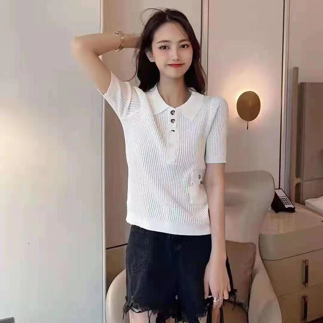 Women's Knits spring/summer 2021 polo neck knit ice silk hollow lapel small pocket short sleeve base shirt, White
Women's Knits spring/summer 2021 polo neck knit ice silk hollow lapel small pocket short sleeve base shirt, White