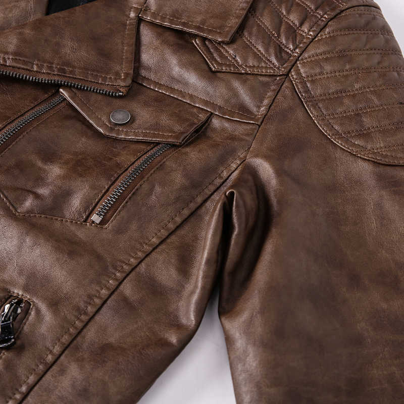 Mens Motorcycle Jacket Autumn Winter Men Faux PU Leather Jackets Casual Embroidery Biker Coat Zipper Male Jackets 211018